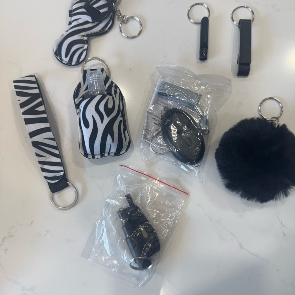 Zebra Print Keychain Set with Black Accessories
